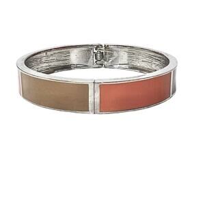 Clamper Bracelet Vintage Y2K Glossy Enamel Hinged Bangle Earthy Orange Brown